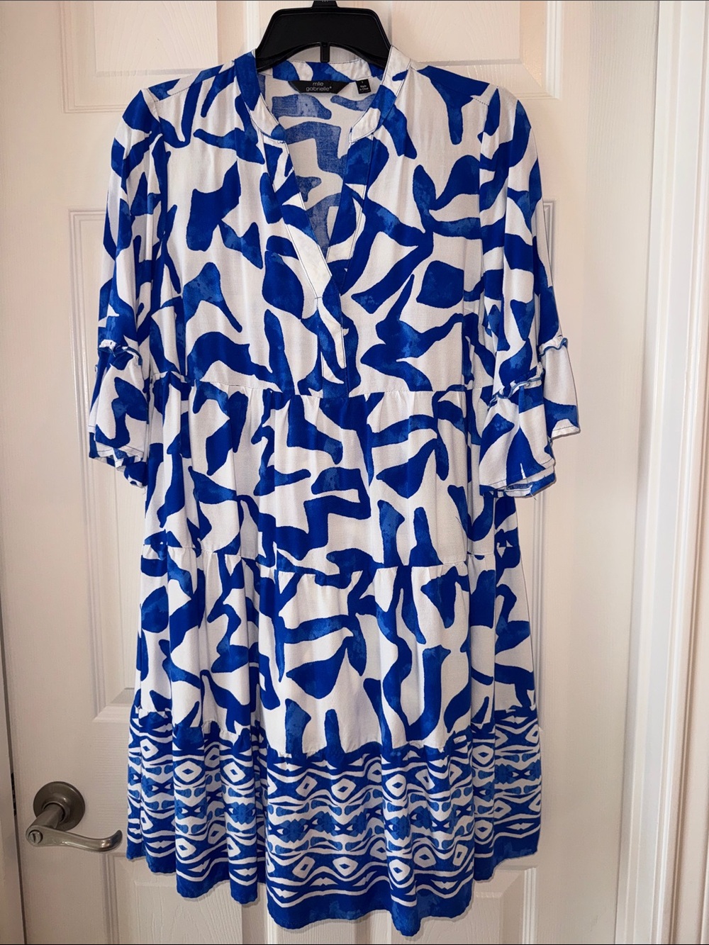 Mlle Gabrielle Blue and White Printed Tiered Dress